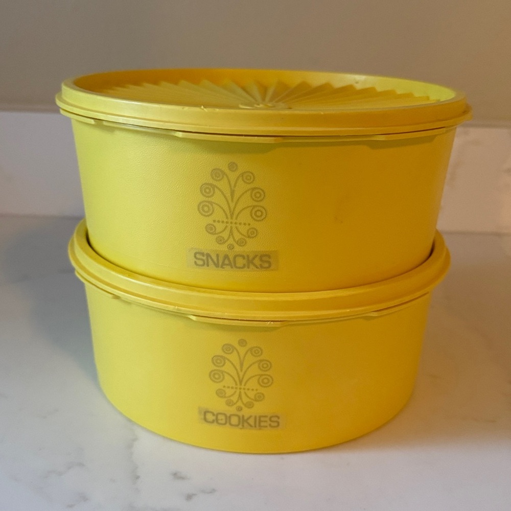 Vintage YellowTupperware Servalier Set of 2